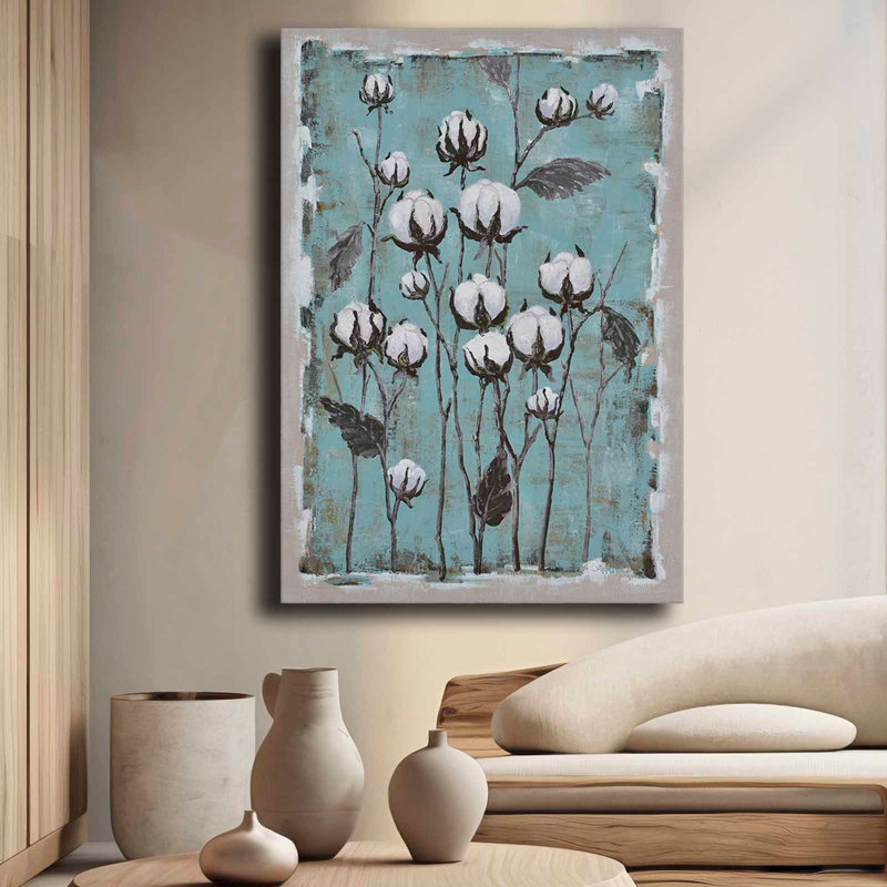 Turquoise Cotton Bloom Canvas Wall Art