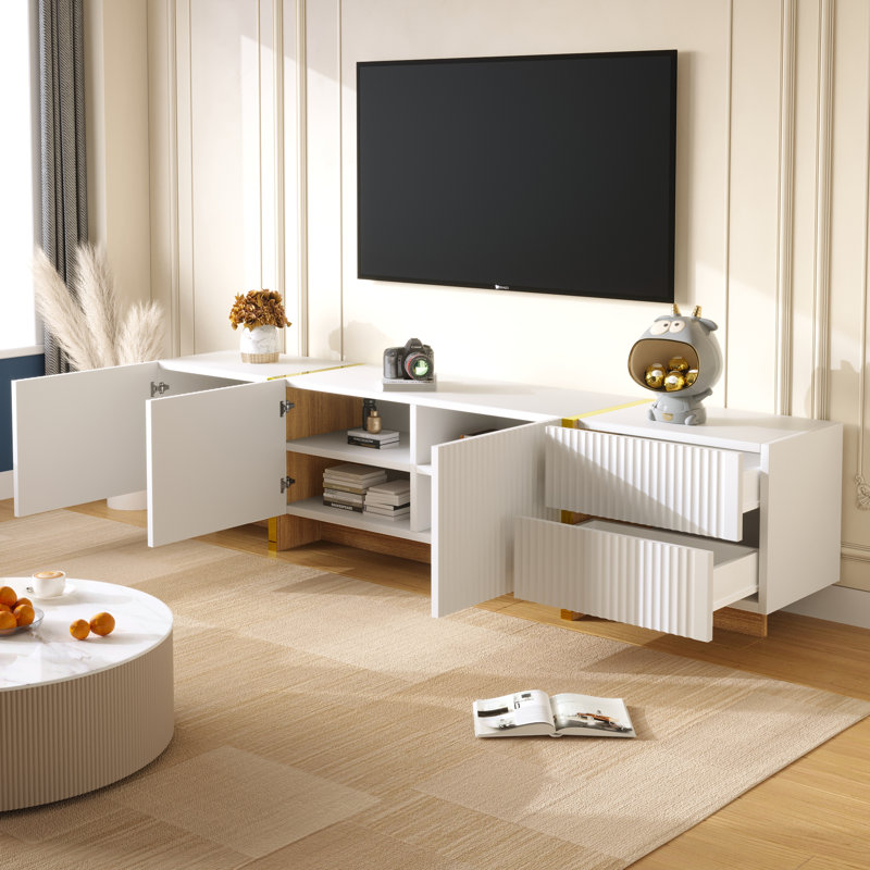 Unfinished TV Stand for TVs up to 85", White/Gold