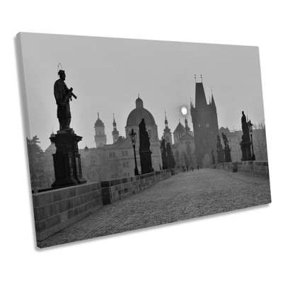 Prague St Charles Bridge Sunset B&W - Wrapped Canvas Print
