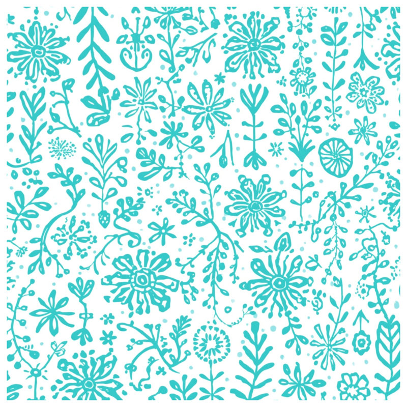Turquoise Floral Pattern Window Curtains, Floral Sheer & Blockout Curtains - 1 Panel, 50" x 92" - 1 Panel, Sheer