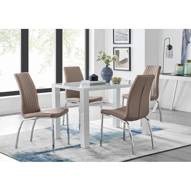 Chowchilla Dining Set with 4 Chairs, Cappuccino Beige
