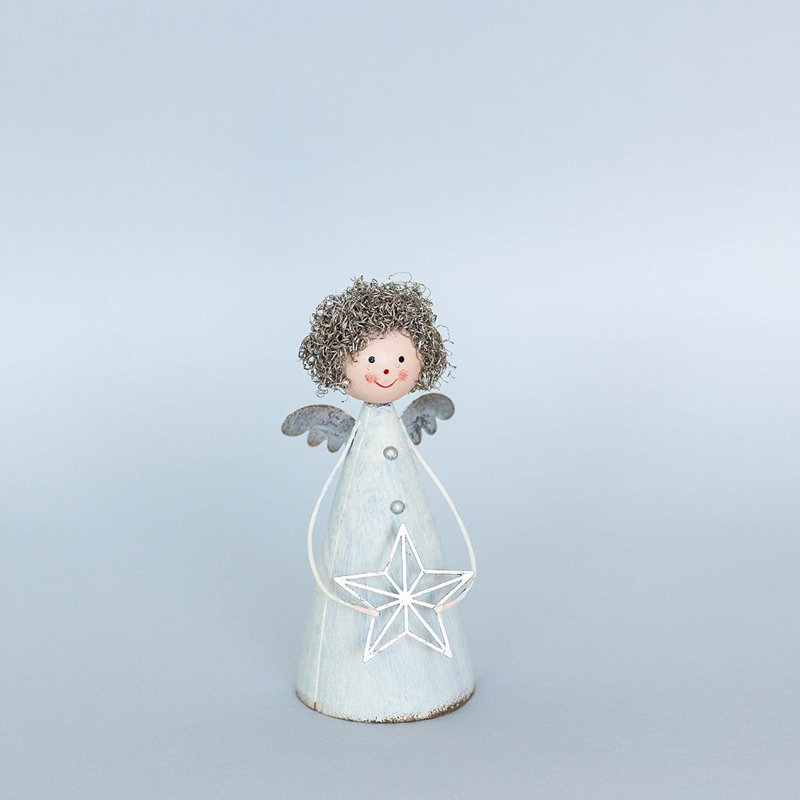 Curly Haired Angel Holding A Star Figurine