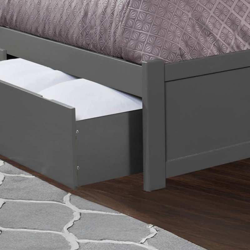 Kindig Solid Wood Storage Platform Bed with Panel Footboard and Storage Drawers, Gray, King