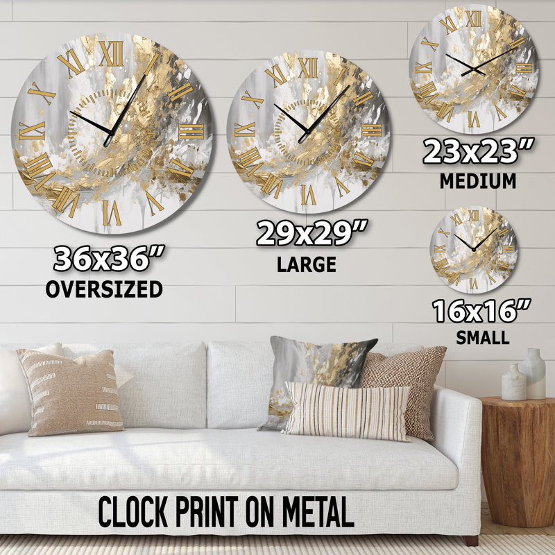 Horloge murale abstraite en or et blanc, Grand