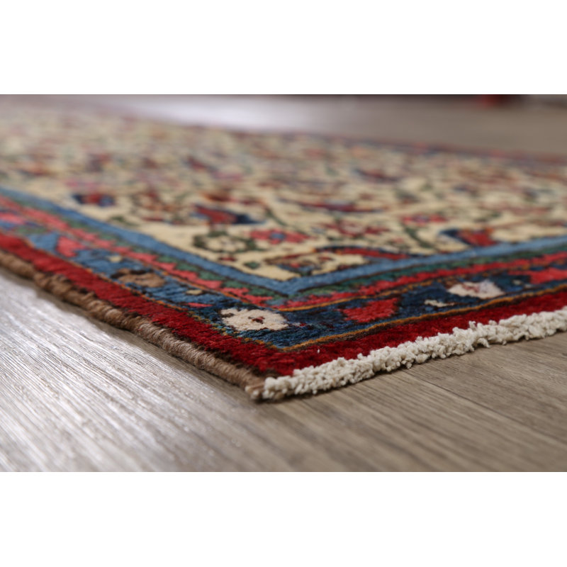 Tapis de la laine rouge/beige 3 pi x 12 pi 11" one-of-kind à la main noué la 1940s bidjar Semmes