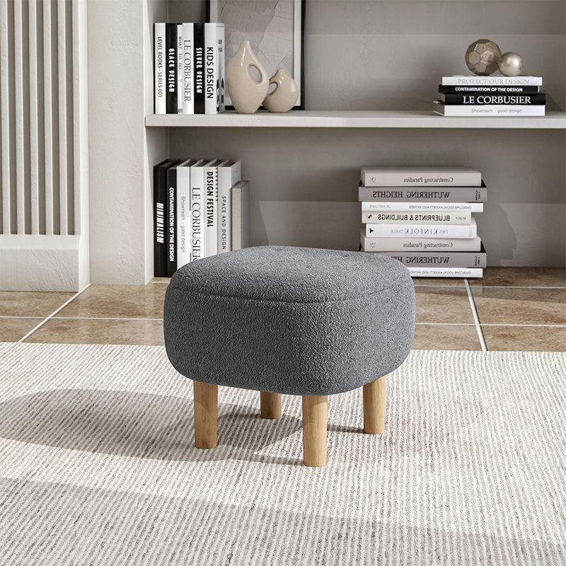 Kamar 41cm Wide Square Solid Colour Footstool Ottoman, Grey