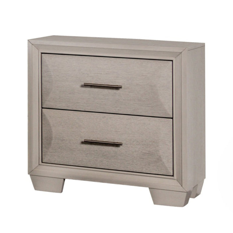 Table de chevet Nitz, 2 tiroirs, bois massif blanc, poignées en métal, 27 po, Blanc / Doré