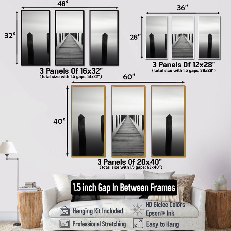 Ensemble de toiles murales monochromes en noir et blanc, Cadre flottant noir, H 28 po x l 36 po x P 1 po