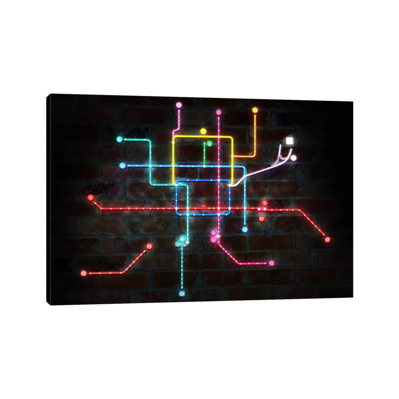 Neon Transit Map - Print on Canvas, 66.04 cm H x 45.72 cm W x 1.91 cm D, Wrapped Canvas