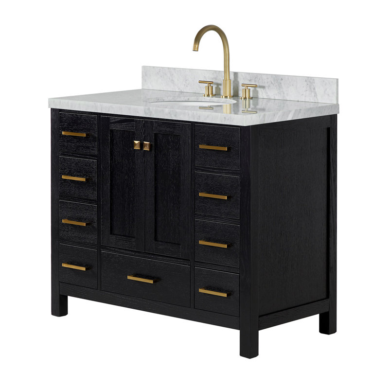 Ensemble de meuble-lavabo simple 43 po Amariani, Chêne noir / laiton satiné