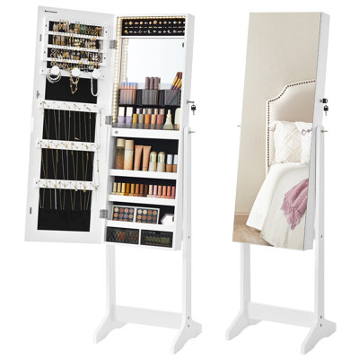 White Jewelry Armoire With Built-In Lighted Mirror, Ample Storage, And Effortless Assembly