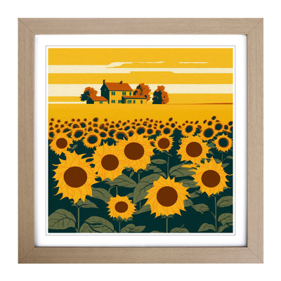 Sunflower Field Mid-Century - Framed Print