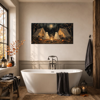 GUTTATY, impression d'art mural d'Halloween, toile fantôme mignonne, œuvre d'art rétro citrouille effrayante, images d'ambiance rustique gothique pour salon, chambre à coucher, décoration saisonnière festive, 24 po x 47 po