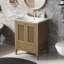 Meuble-lavabo 24 po avec lavabo en céramique, armoire de rangement en rotin avec deux portes et un tiroir, cadre solide