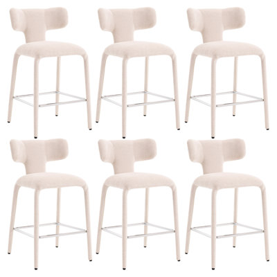 Beige Fabric Barstool With Chrome Footrest, 26" Bar Height Stool With Padded Seat And Metal Frame For Kitchen Island​​