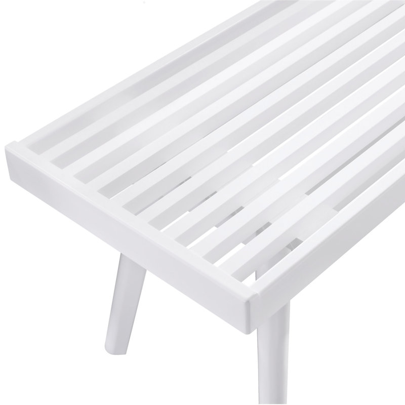Larwich Solid Wood Slatted Bench, White, 17.5" H x 41.3" W x 16.5" D