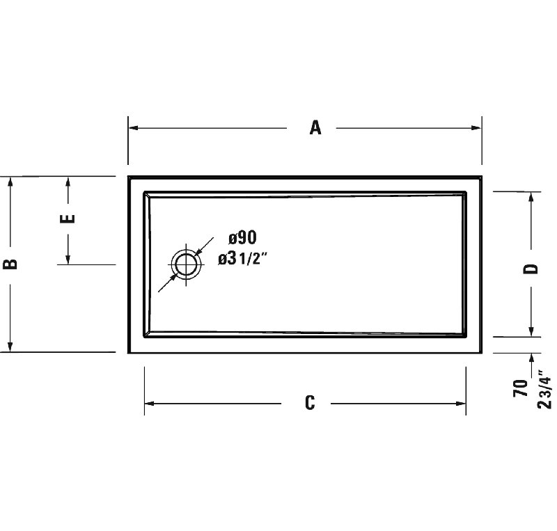 Duravit Architec Single Threshold Shower Base, Left