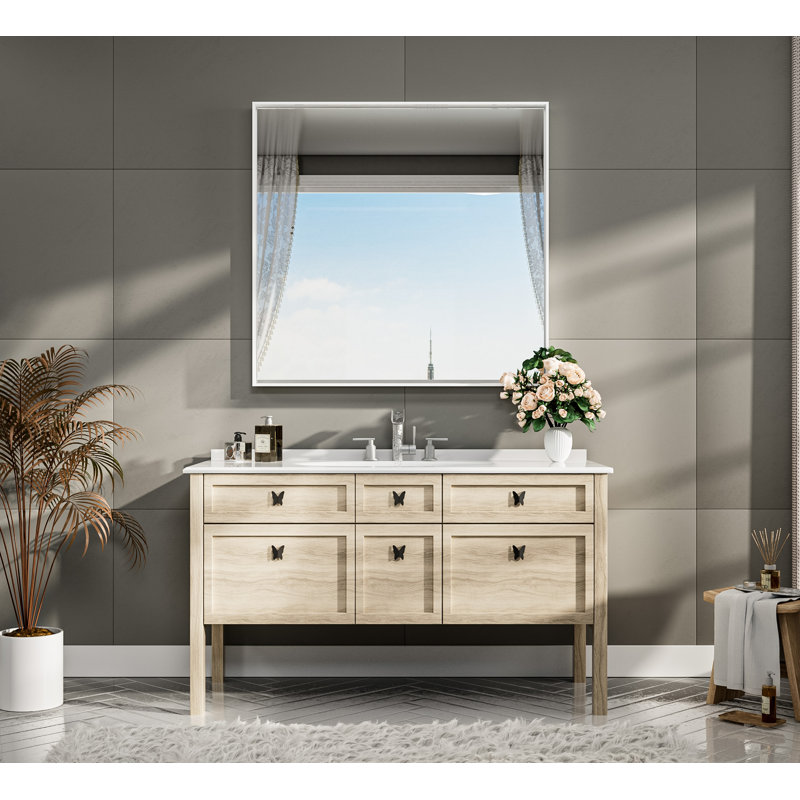 Stemn Framed Bathroom Vanity Mirror Accent Mirror, White, 36" x 36"