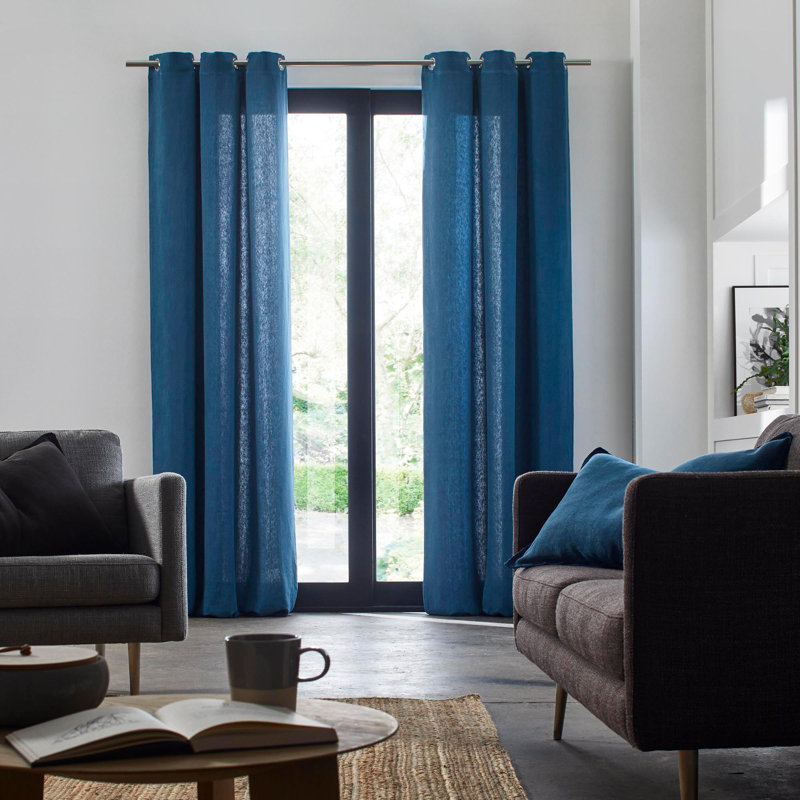 Eaddy Linen Room Darkening Single Curtain Panel, Blue, 135 W x 280 D cm