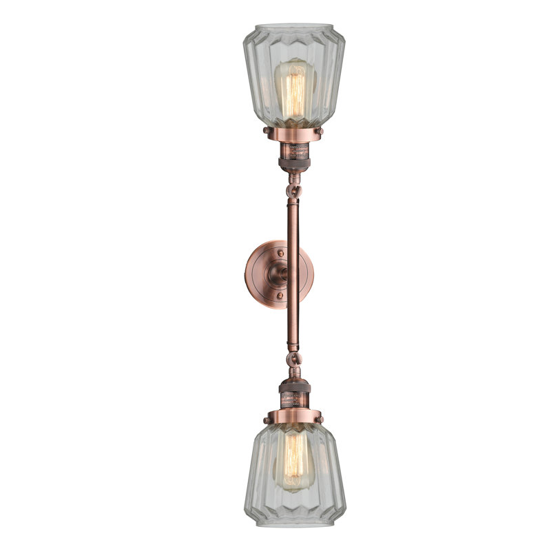Vinson 2-Light Dimmable Vanity Light, Antique Copper, Clear