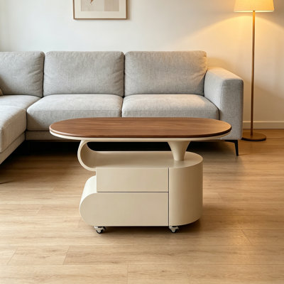 Mobile Minimal Wood Coffee Table With Wheels