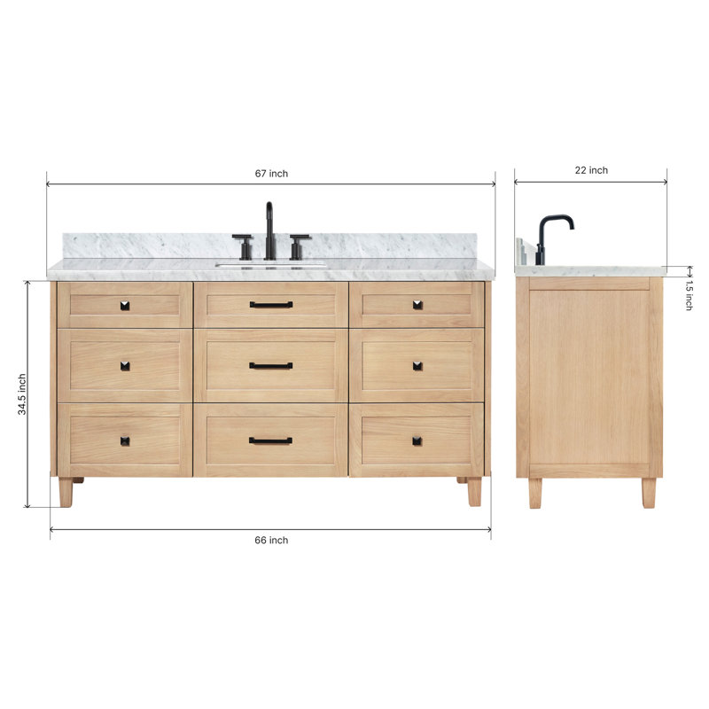 ARIEL Monroe 48 Single Sink Bathroom Vanity with Carrara Quartz Top, Oak, 48" - 49", Italian Carrara Marble