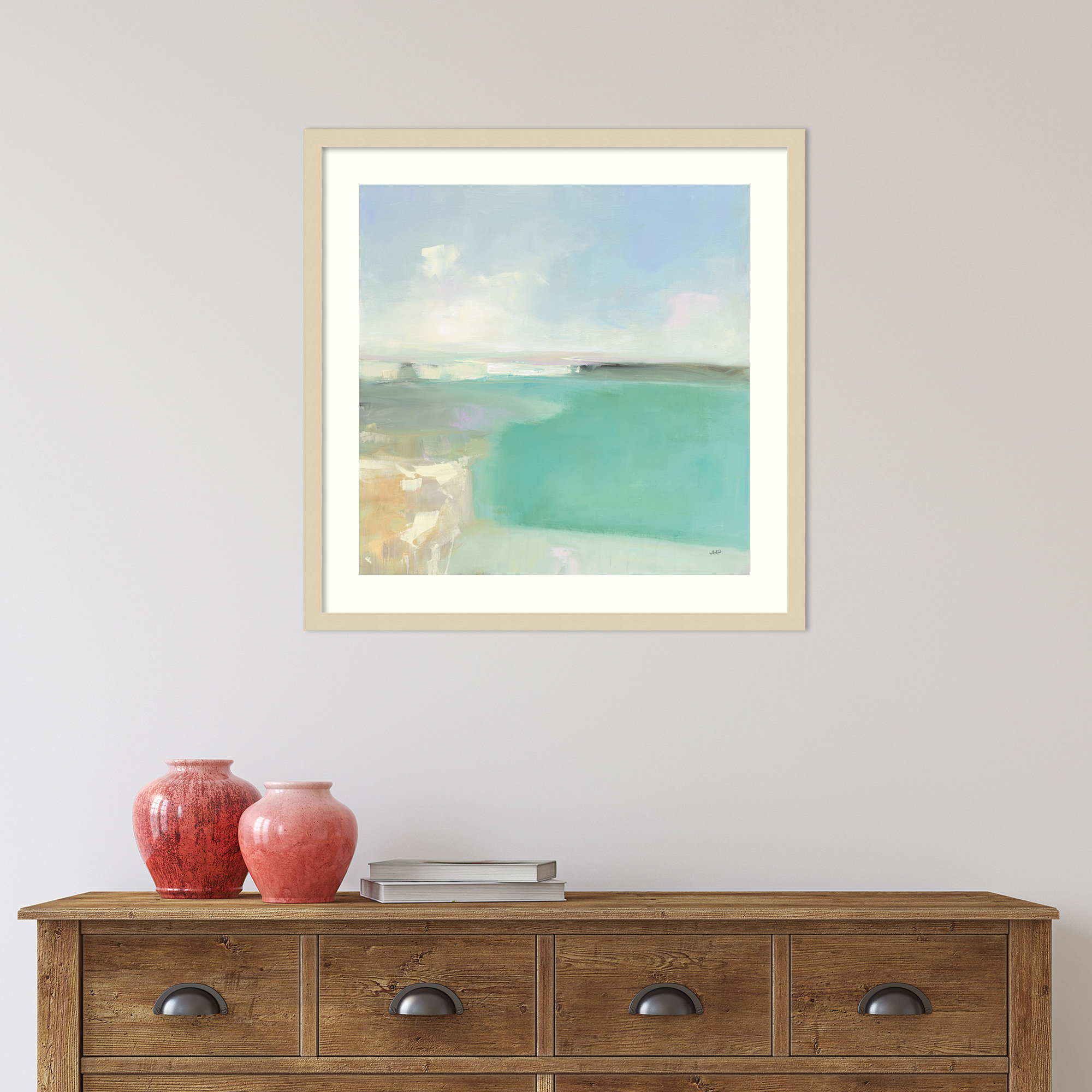 Summer Coastline by Julia Purinton, Natural Framed Paper, 25" H x 25" W