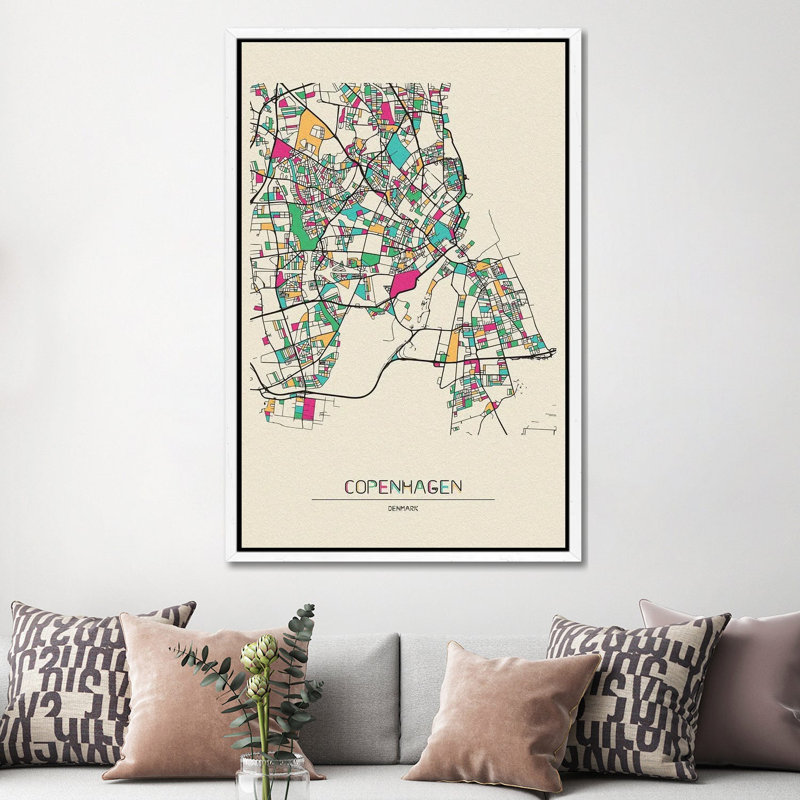 Copenhagen, Denmark Map by Ayse Deniz Akerman - Floater Frame Gallery-Wrapped Canvas Giclée on Canvas