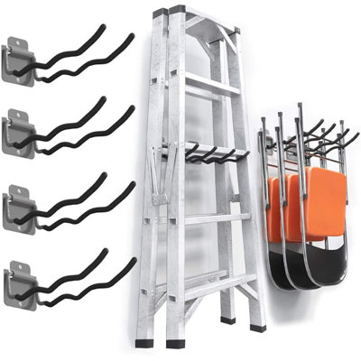 Ensemble de 4 crochets robustes pour outils de garage en acier de 12 po, crochets utilitaires muraux pour pneus de voiture, échelles, chaises, outils électriques et de jardin