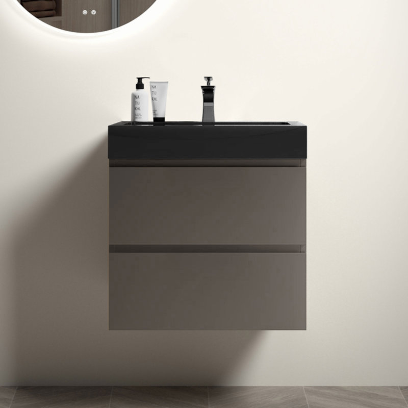 Meuble-lavabo mural 24 po avec lavabo, grand meuble-lavabo flottant mural pour salle de bain moderne, lavabo une pièce sans drain, pré-assemblé