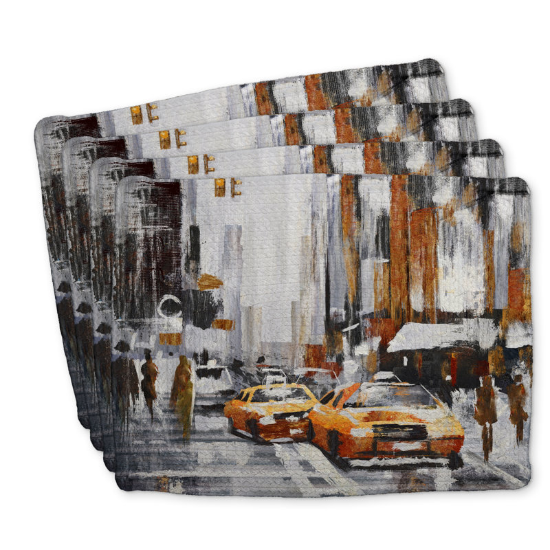 Ensemble de 4 napperons en polyester tressé - décor abstrait Citystreet