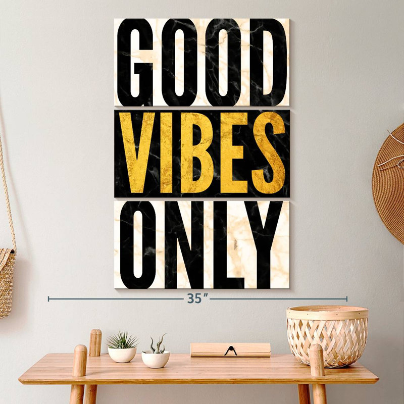 Ensemble de 3 pièces en marbre sur toile Good Vibes Only, H 20 po x l 32 po x P 1,25 po