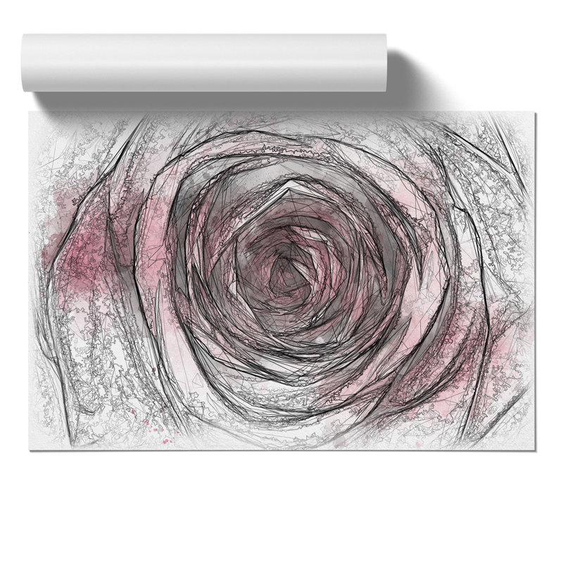 Pink Rose Flower Sketch - Frameless Print, 59cm H x 84cm W x 0.1cm D