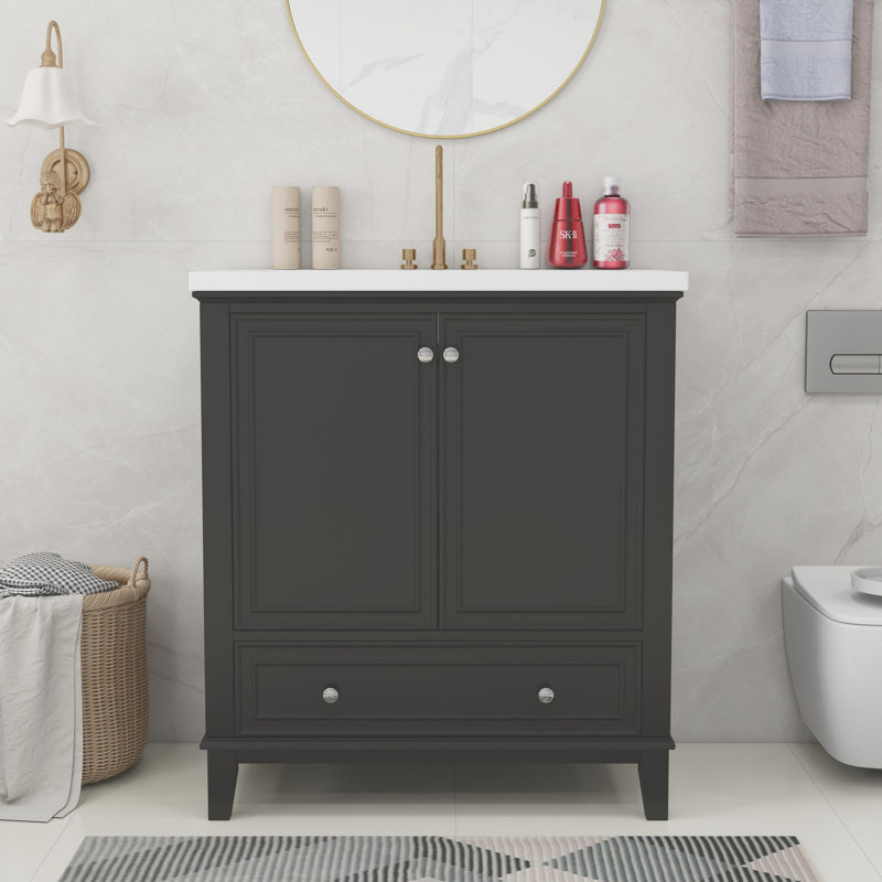 Meuble-lavabo simple 30 po avec plateau en céramique Ruo, Noir