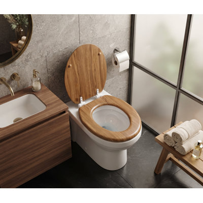17" Marbleized Mdf Toilet Seat - Round Standard Size - Faux Marble Design Cherry
