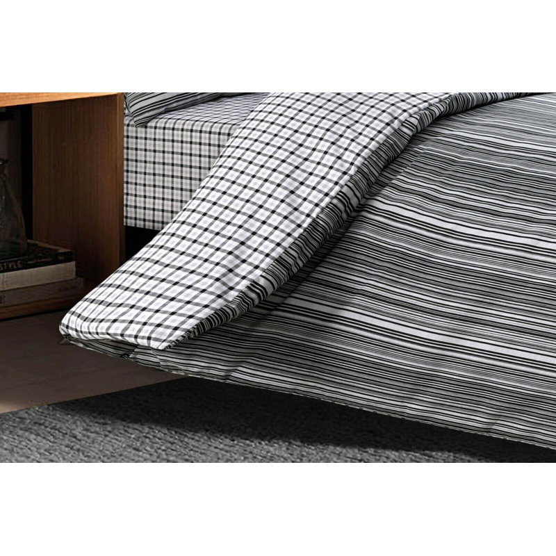Cotton Duvet Cover Set, Double Duvet Cover  + 2 Standard Pillowcases, Slate Black