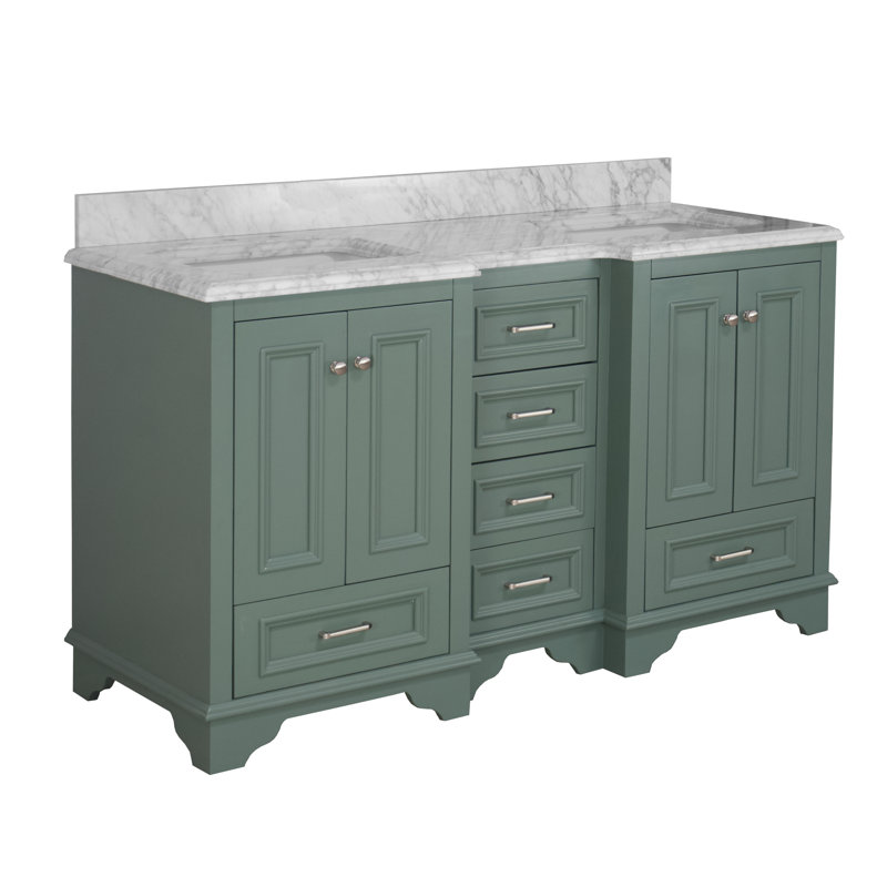 Loughlam 60'' Double Bathroom Vanity with Top, Carrara Marble, Sage Green