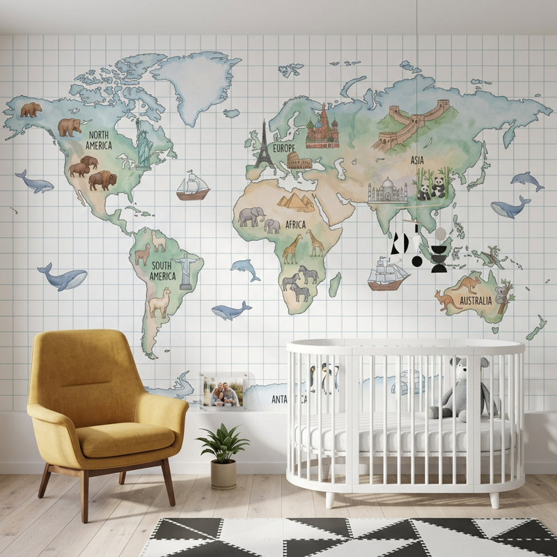 Papier peint carte du monde Atlas, Texturé non collé, 140 po x 108 po
