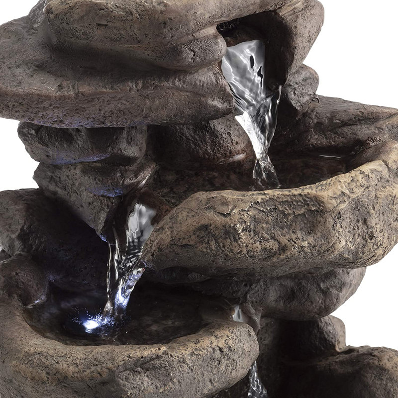 Outdoor Rock Fountain with Lights