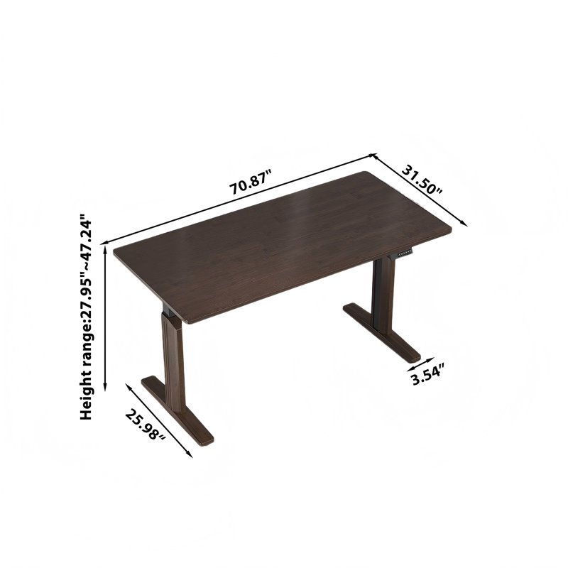 Bureau ajustable électrique 62,5 po Mid-Century, H 27,95 po x l 70,87 po x P 31,5 po