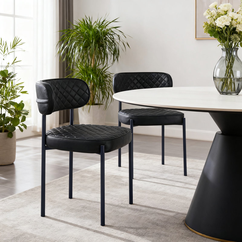 Faux Leather Tufted Upholstered Armless Dining Chair, Black