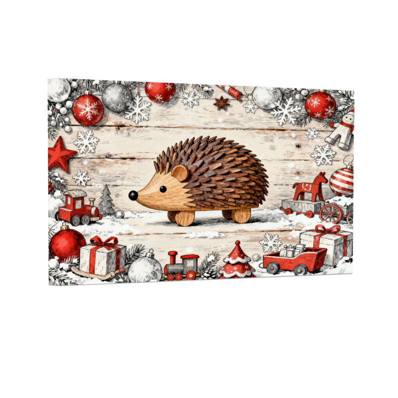 Scène de jouets en bois Christmas Christmas Hedgehog, H 12 po x l 18 po