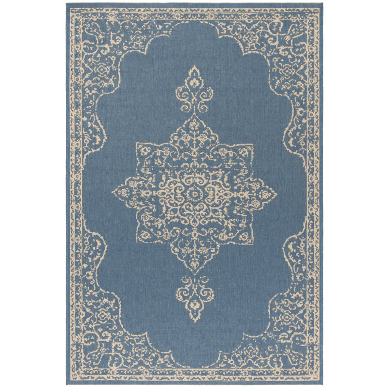 Tapis bleu / crème Donivin, Rectangle 4 pi x 6 pi