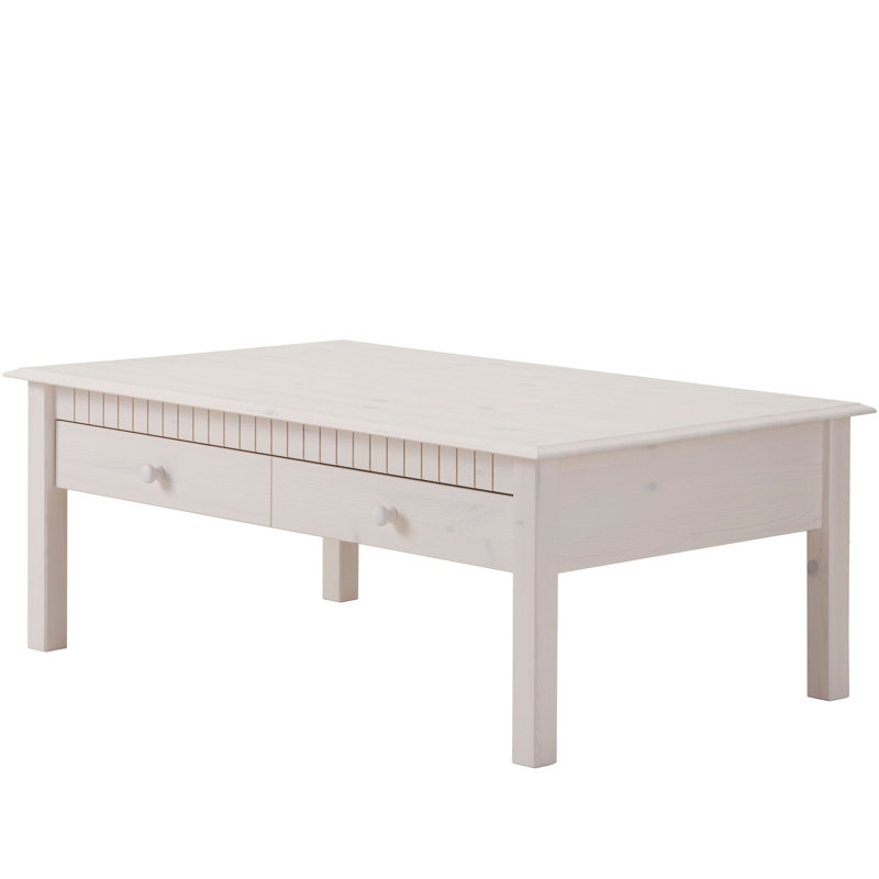 Yassine Solid Wood Four Leg Coffee Table with Storage, White