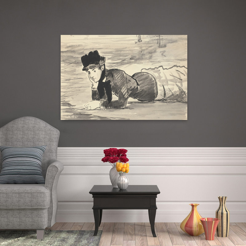 Femme couchée sur la plage. Annabel Lee, vers 1881. Estampe d'art mural contemporaine sur le thème de la plage.