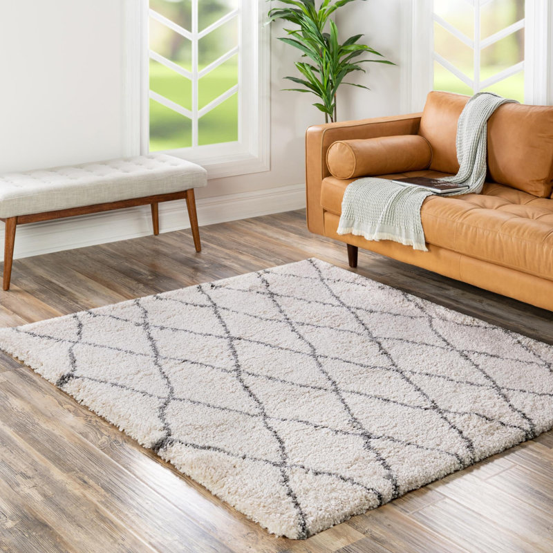 Tapis contemporain à poils longs de couleur marocaine, Carré 4 pi 1 po