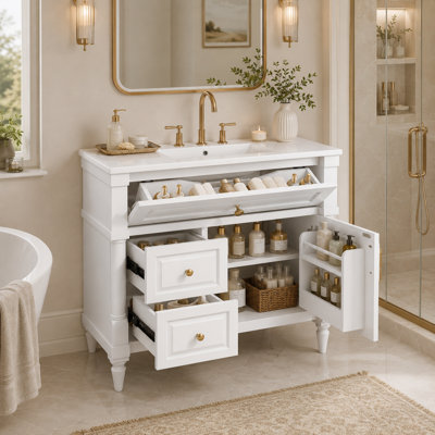 36" Bathroom Vanity with Sink, White