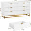 Commode blanche à 6 tiroirs de 53,5 pouces avec poignées et pieds en métal doré, organisateur de commode moderne pour chambre à coucher, placard ou couloir-1168516851