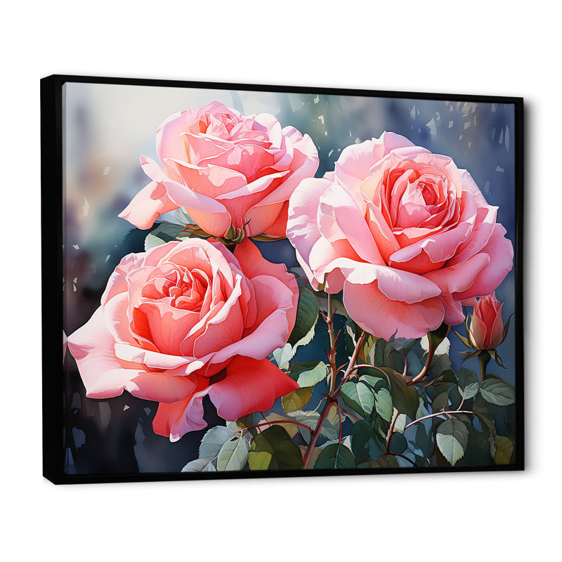 Minimalisme, roses roses, rêve I sur toile, H 34 po x l 44 po x P 1,5 po, Cadre flottant noir