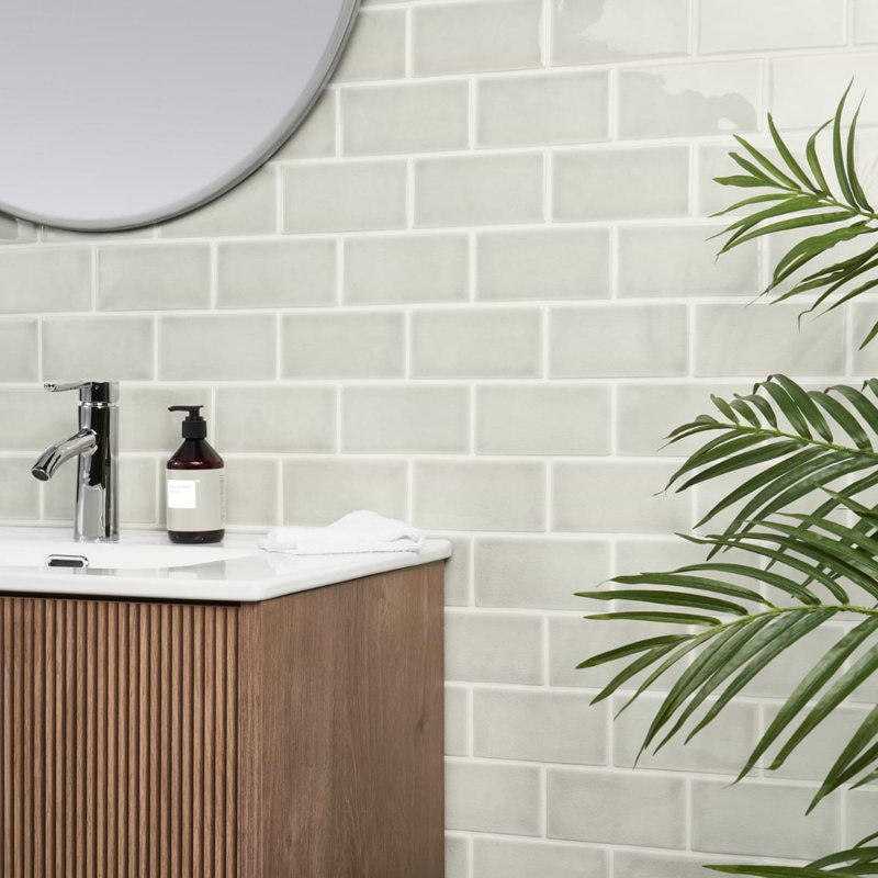 Nabi Subway 3X6 Crackled Glossy Glass Tile, Tundra Gray